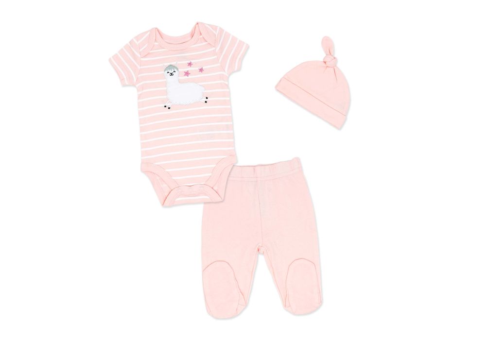 3 Piece Pink Llama Baby Outfit Set-100% cotton