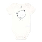 White Lamb Print Baby Bodysuit – 100% Cotton Short Sleeve