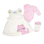 Kitten Dress, Bodysuit & Socks Baby Girl Outfit Set