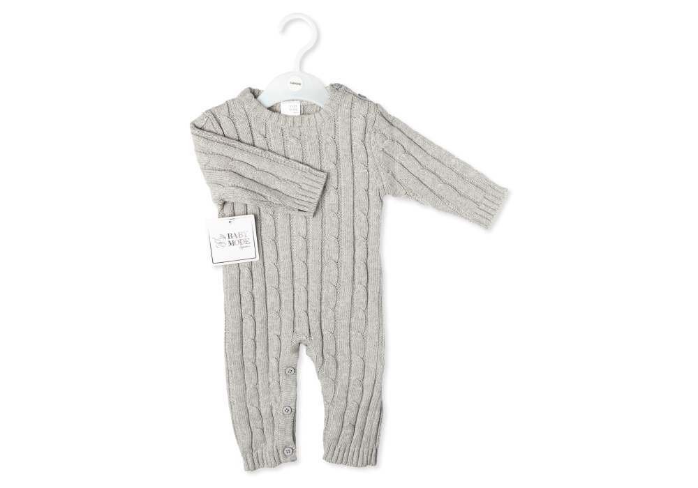 Grey Cable Knit Baby Bodysuit – 100% Cotton