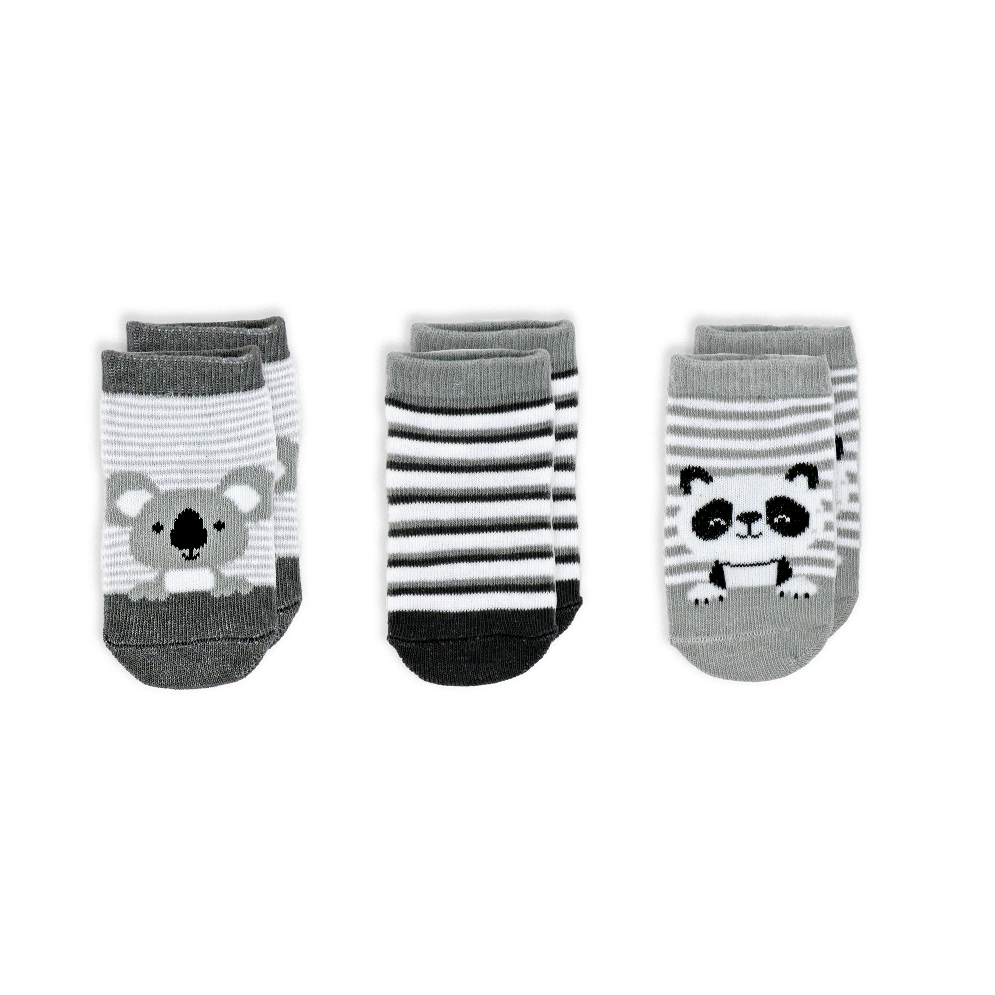 Baby Socks 3-Pack – Grey Koala & Panda (0–6 Months)