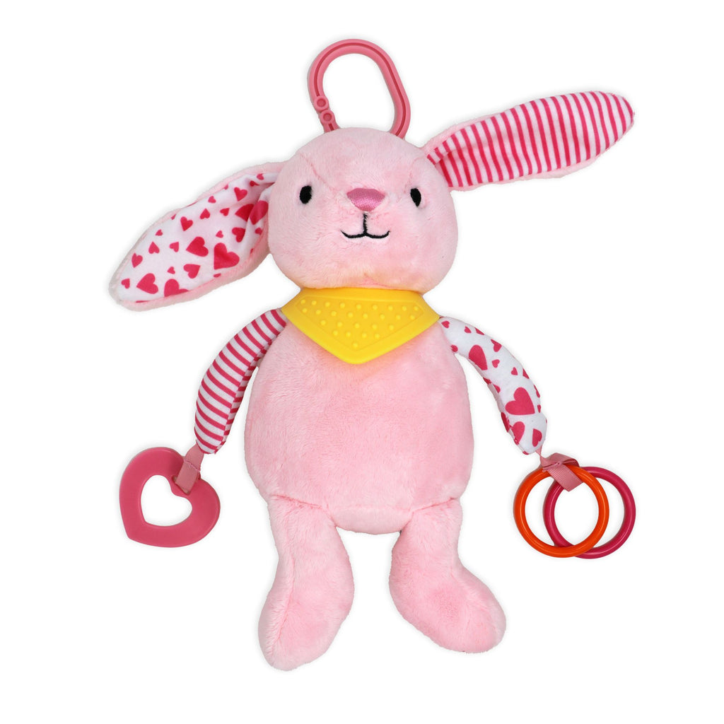 Pink Bunny Plush Activity Toy – 8.5" Baby Toy with Teethers, Rattle & Crinkle Ears (0+)