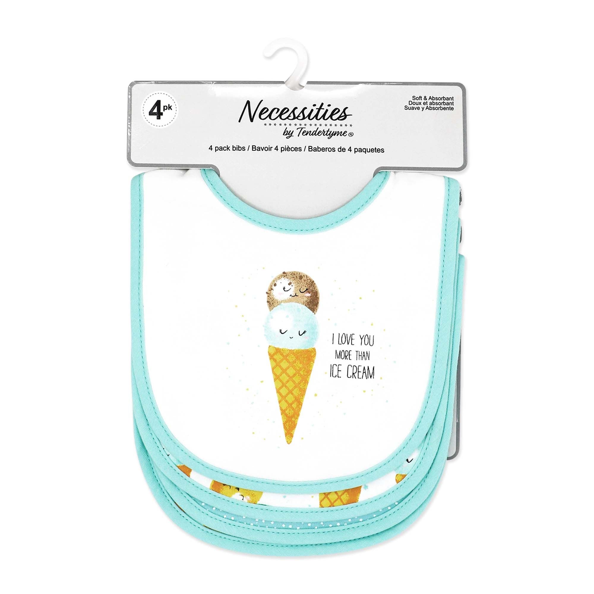 Ice Cream Baby Bibs 4-Pack – Soft Cotton Blend Terry Back Feeding Bib Set