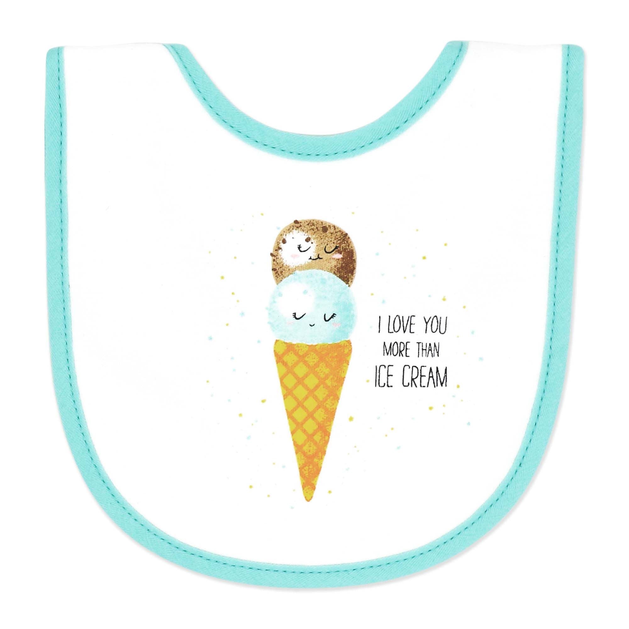 Ice Cream Baby Bibs 4-Pack – Soft Cotton Blend Terry Back Feeding Bib Set
