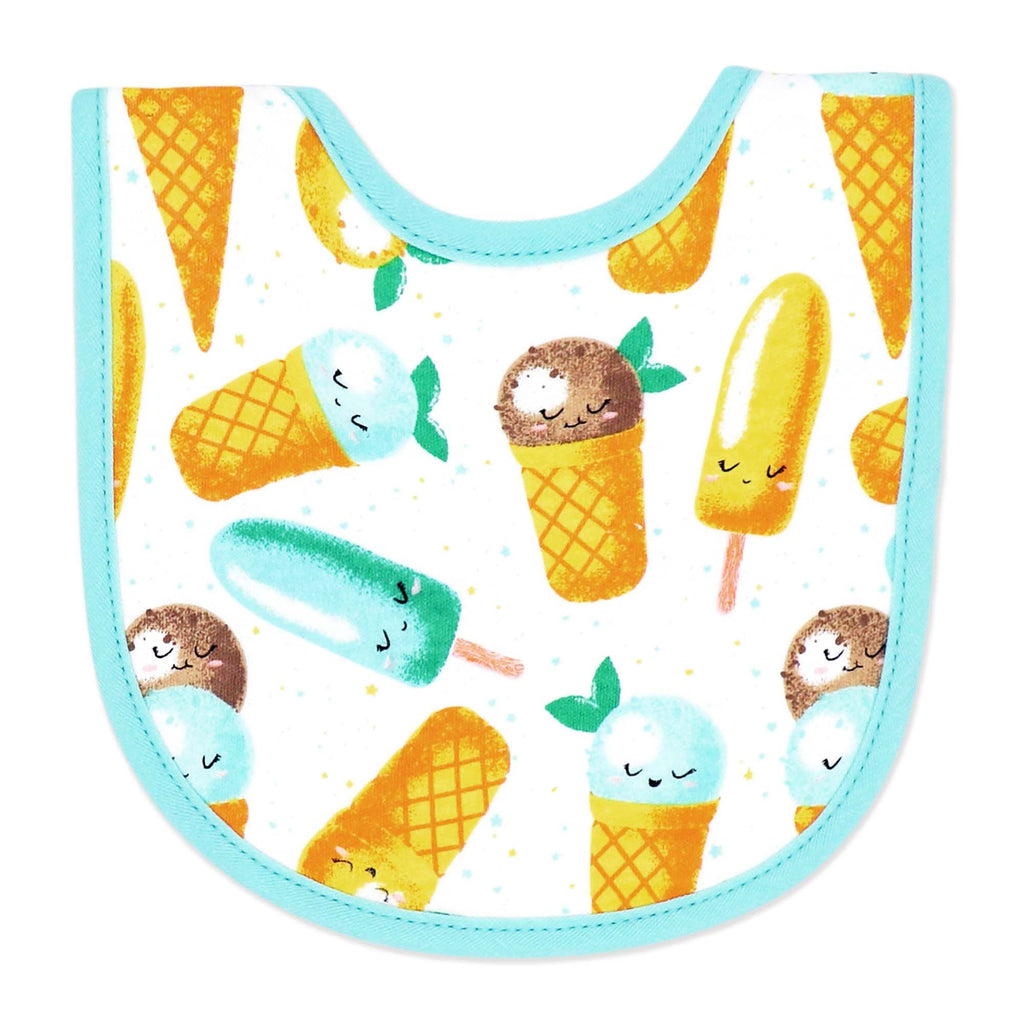 Ice Cream Baby Bibs 4-Pack – Soft Cotton Blend Terry Back Feeding Bib Set