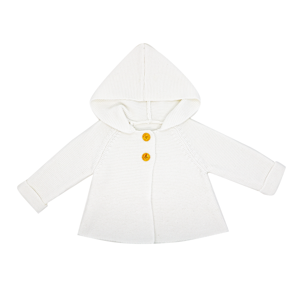 White Hooded Knit Baby Cardigan Sweater-100% Cotton