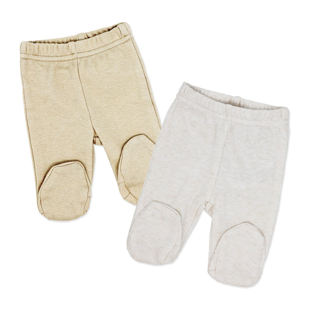 2-Pack 100% Organic Cotton Baby Footed Pants – Neutral Beige & Cream