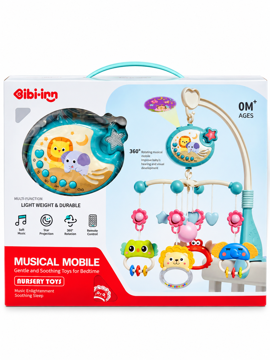 Baby Musical Crib Mobile with Star Projector, Remote Control &amp; 360° Rotation – Newborn Nursery Toy (0M+)