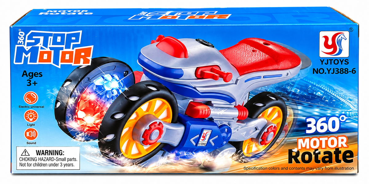 360° Rotating Stunt Motorcycle Toy – Electric Motor with LED Lights &amp; Sound (3+ Years)