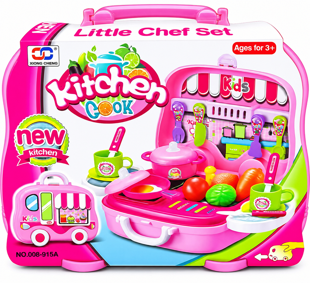 Kids Kitchen Cooking Play Set – Portable Pink Pretend Kitchen Toy (3+ Years)