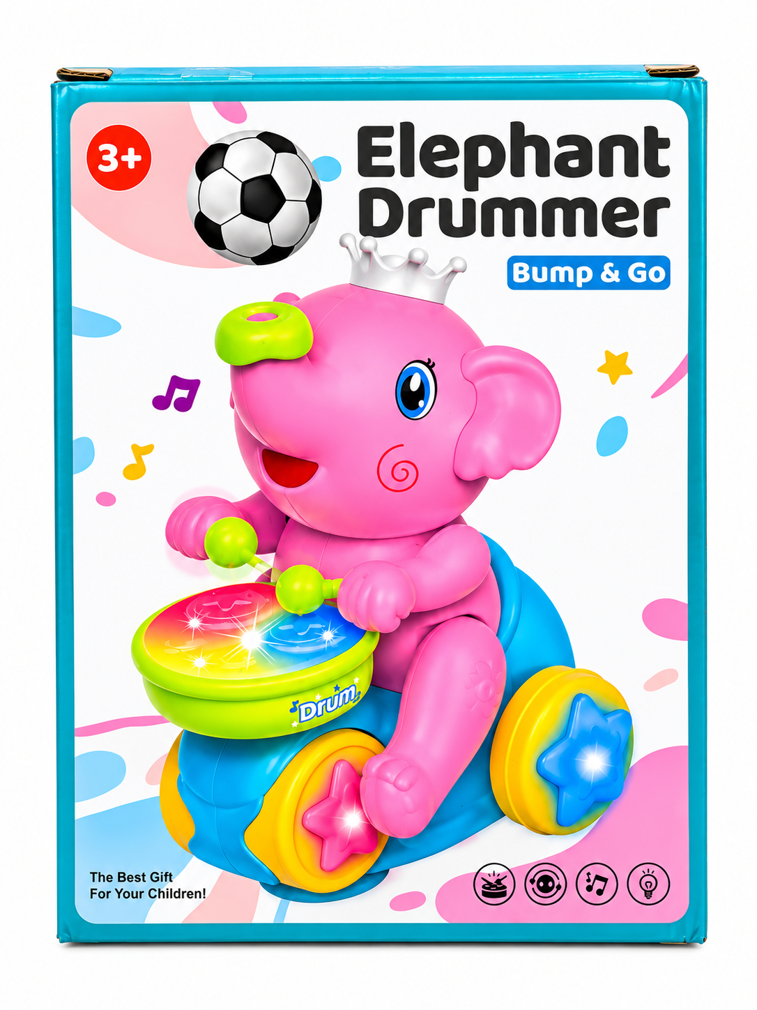Elephant Drummer Bump &amp; Go Musical Toy – Interactive Light-Up Elephant for Kids (3+ Years