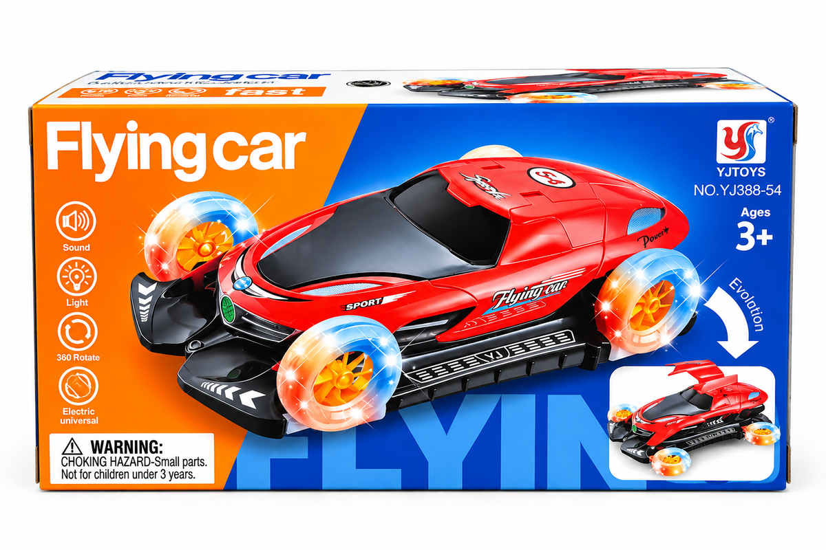 Flying Car Toy – 360° Rotating Stunt Car with LED Lights &amp; Sound | Blue
