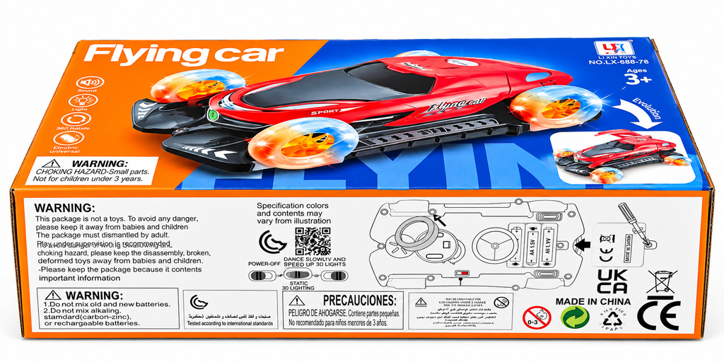 Flying Car Toy – 360° Rotating Stunt Car with LED Lights &amp; Sound | Blue