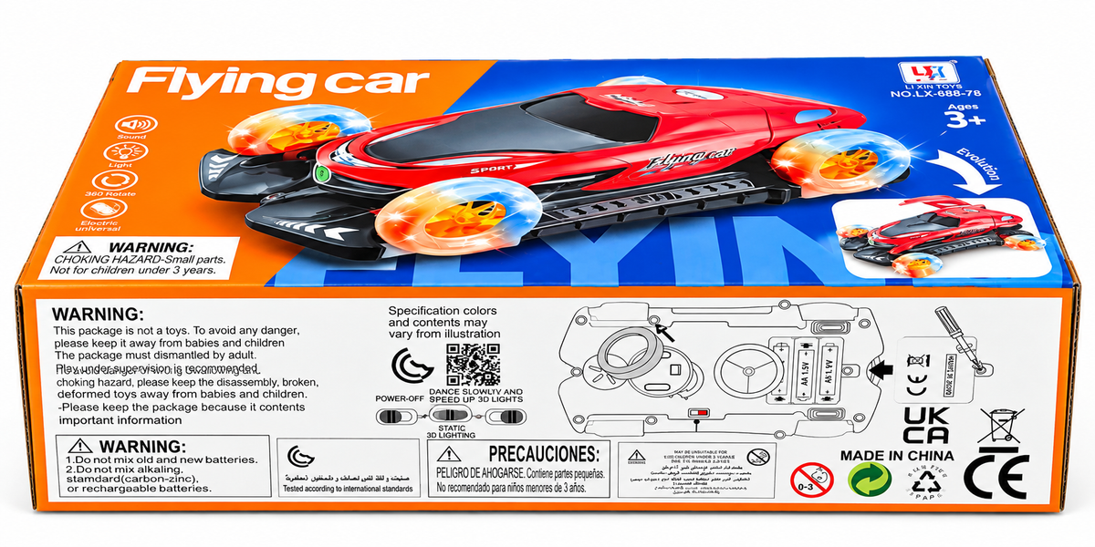Flying Car Toy – 360° Rotating Stunt Car with LED Lights &amp; Sound | Blue