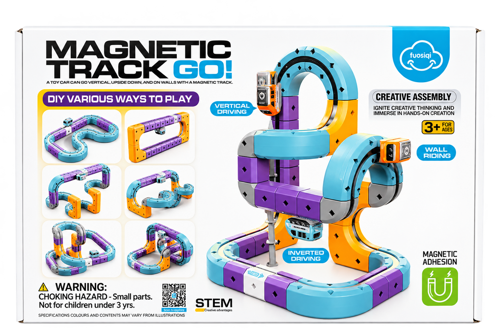 Shop Magnetic Track Go! DIY STEM Racing Track Set at Junioroom Canada. A creative magnetic building toy featuring loops, vertical racing, and educational fun for kids ages 3+.