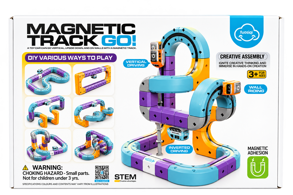 Shop Magnetic Track Go! DIY STEM Racing Track Set at Junioroom Canada. A creative magnetic building toy featuring loops, vertical racing, and educational fun for kids ages 3+.