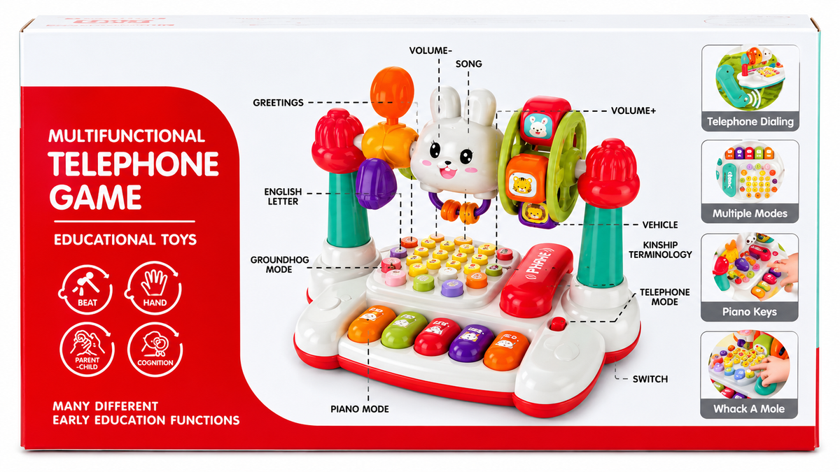 Multifunctional Educational Telephone Game – Interactive Learning Toy with Piano, Music &amp; Whack-A-Mole