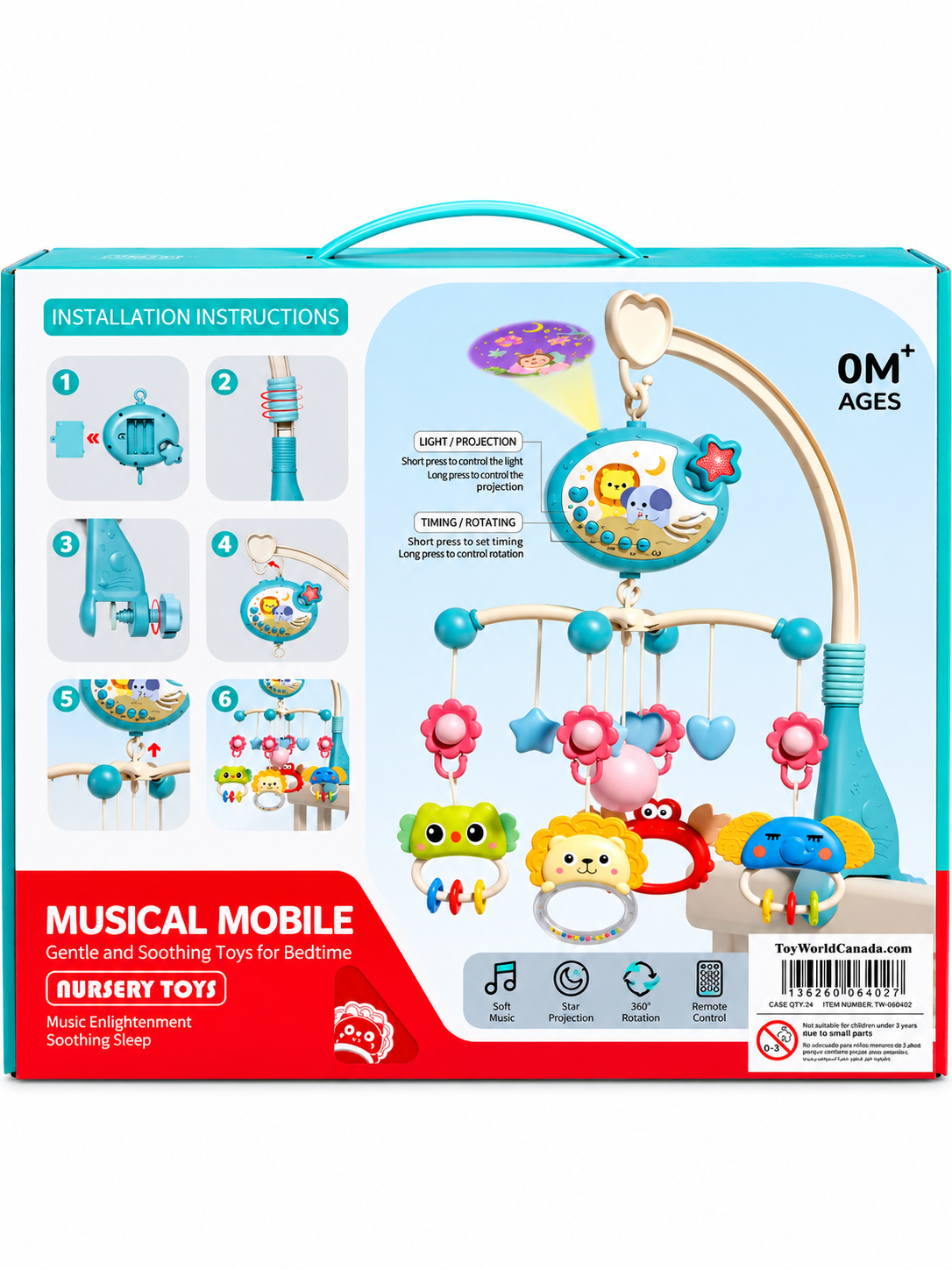 Baby Musical Crib Mobile with Star Projector, Remote Control &amp; 360° Rotation – Newborn Nursery Toy (0M+)