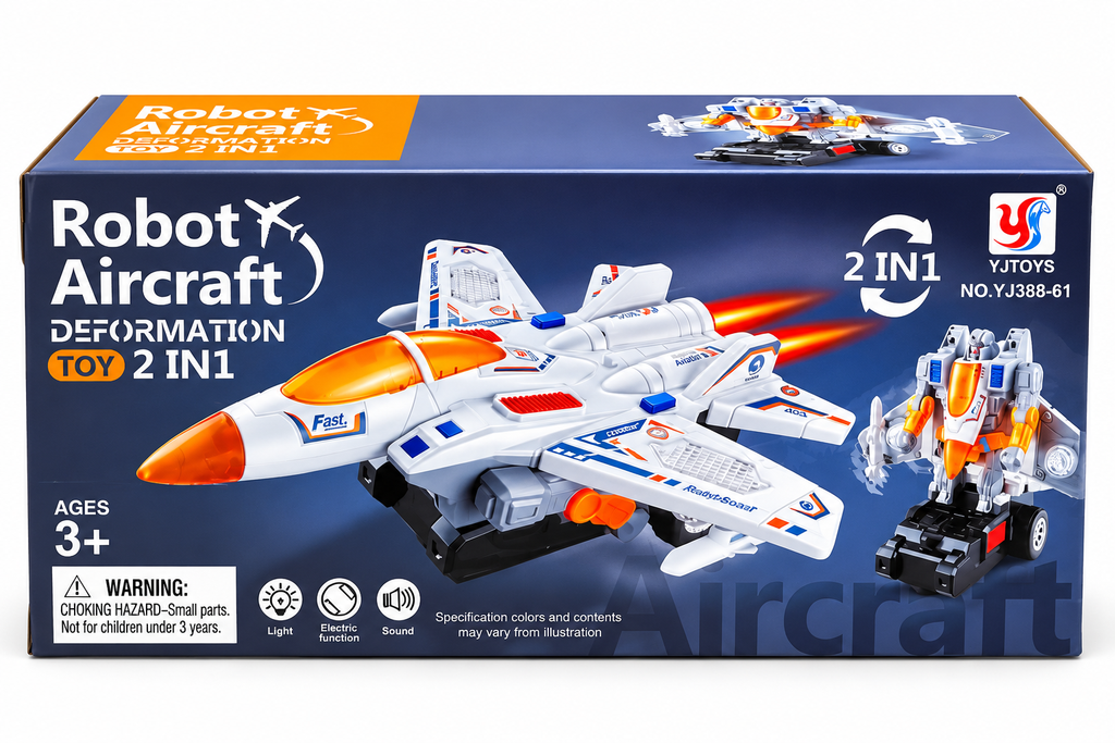 2-in-1 Transforming Robot Aircraft Toy – Fighter Jet &amp; Robot with LED Lights and Sound