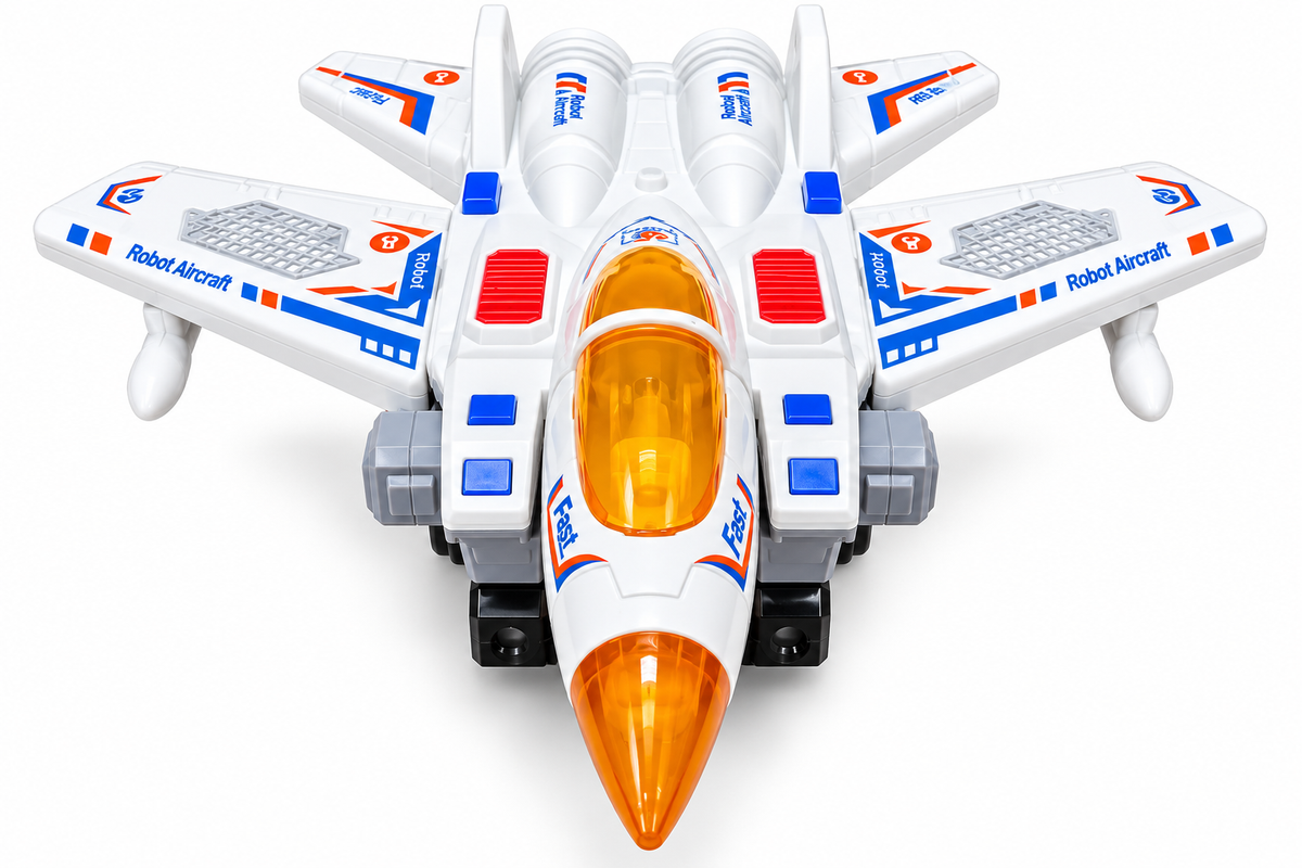2-in-1 Transforming Robot Aircraft Toy – Fighter Jet &amp; Robot with LED Lights and Sound
