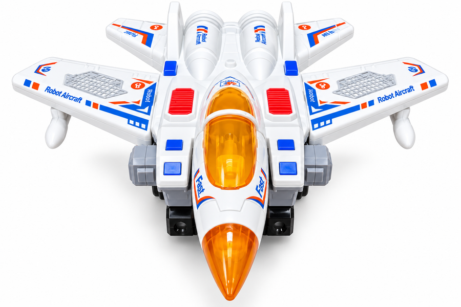 2-in-1 Transforming Robot Aircraft Toy – Fighter Jet &amp; Robot with LED Lights and Sound