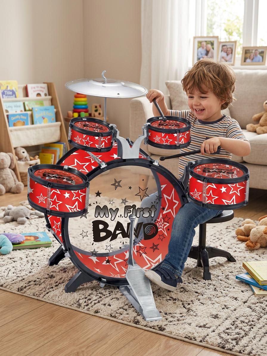 Kids Drum Set Toy Kit with Stool (Ages 3+)