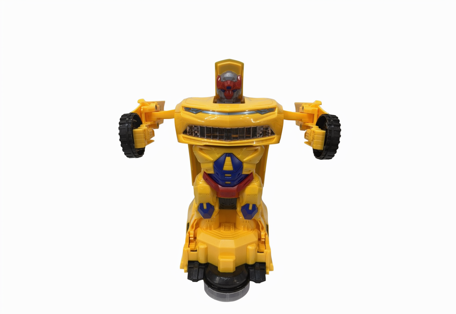 Transforming Robot Sports Car Toy – 2-in-1 Yellow Robot Car with Lights &amp; Sound (3+ Years)