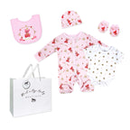 Pink Floral Princess 5 Piece Baby Girl Layette Gift Set – 100% Cotton