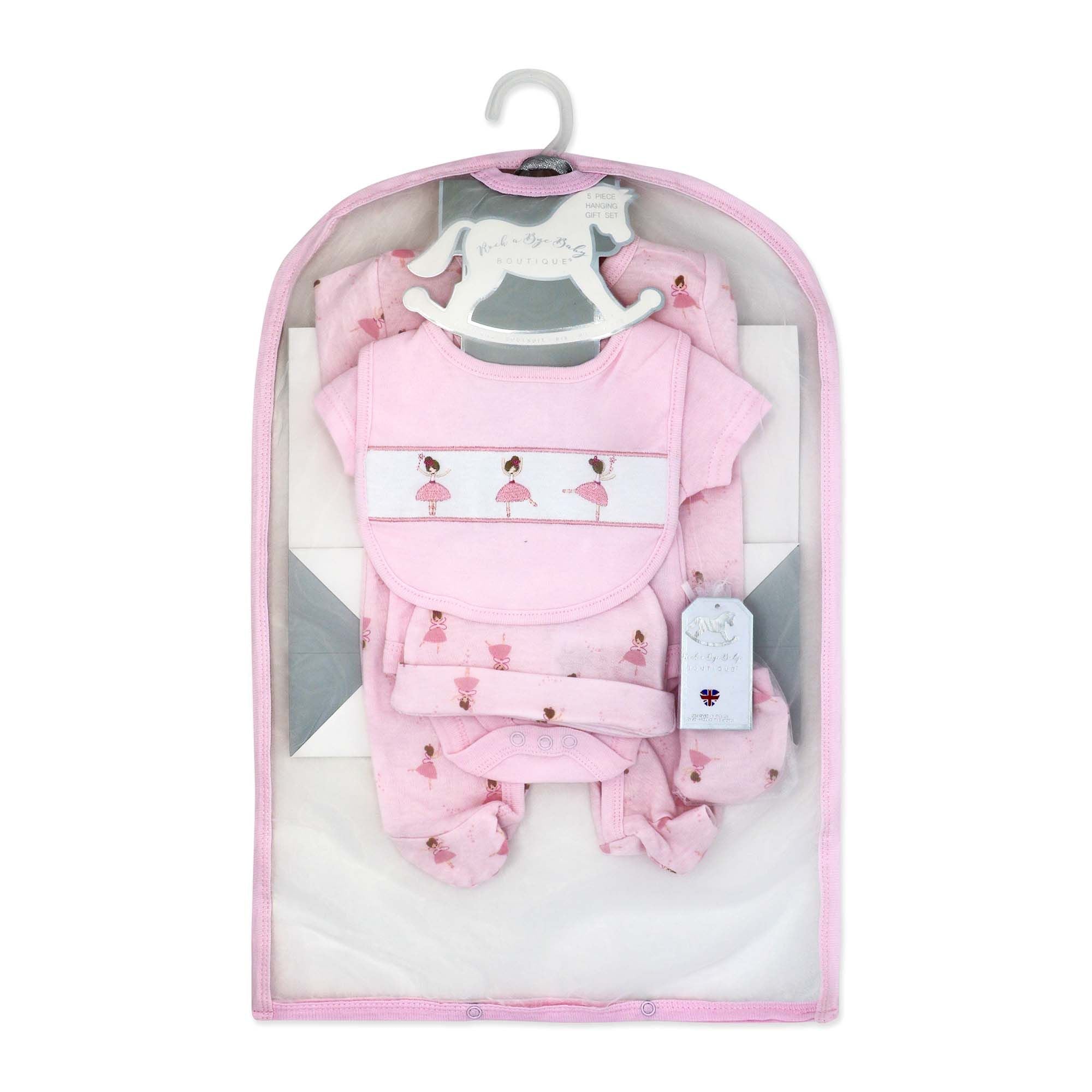 Pink Ballerina 5 Piece Baby Girl Layette Gift Set – 100% Cotton