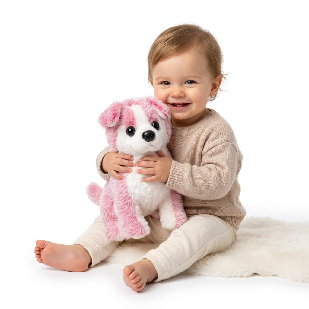 Battery Operated Walking Husky Plush Toy – Pink & White Dog, Ages 2+