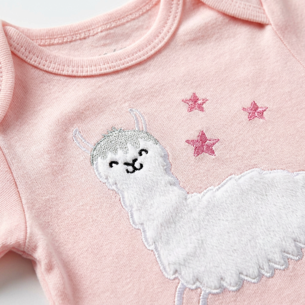 Body bébé imprimé lama rose – 100 % coton à manches courtes