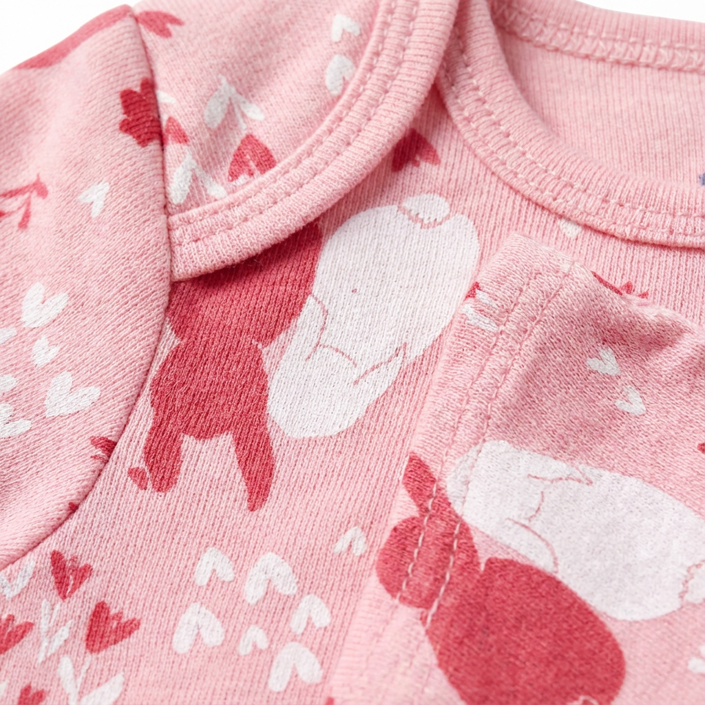 Body bébé imprimé lapin rose – 100 % coton à manches courtes