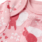 Body bébé imprimé lapin rose – 100 % coton à manches courtes
