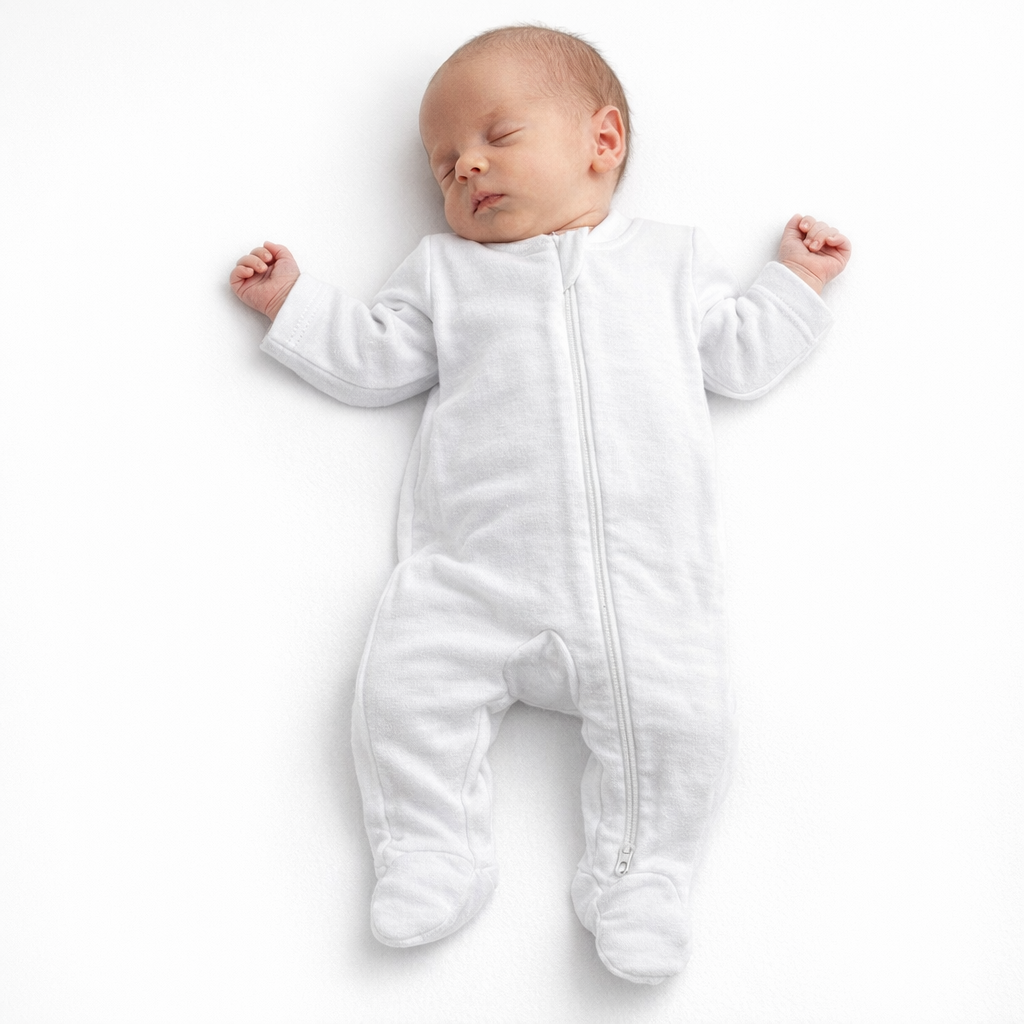 White Zip Baby Sleeper| One Piece – 100% Cotton