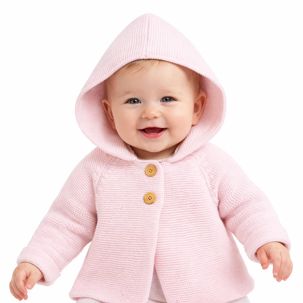 Pink Hooded Baby Cardigan Sweater – 100% Cotton