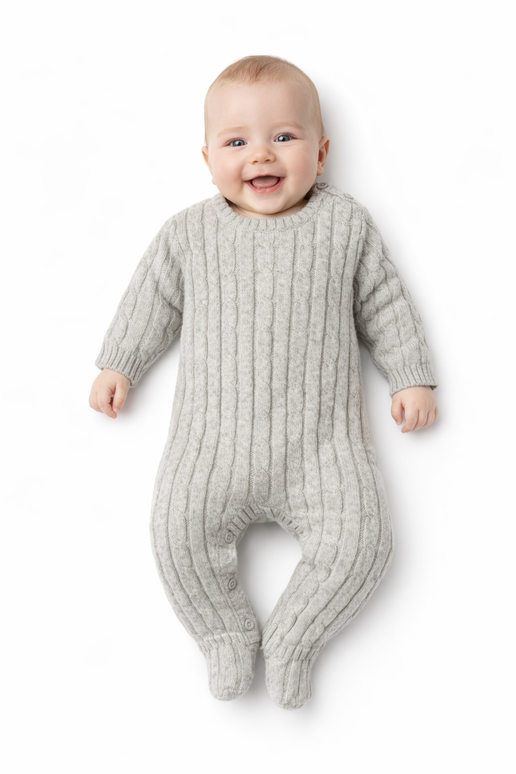 Grey Cable Knit Baby Bodysuit – 100% Cotton