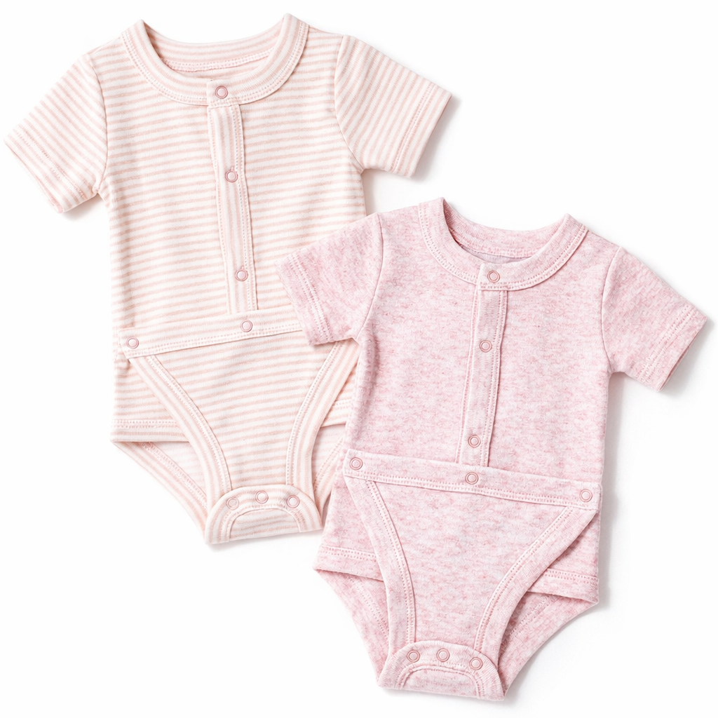Pack of 2 Diaper Vest Pink Bodysuit-100% Cotton