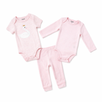 3 Piece Pink Swan Baby Outfit Set – 100% Cotton Bodysuits & Pants