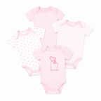 4 Pack Pink Heart Baby Bodysuits – 100% Cotton