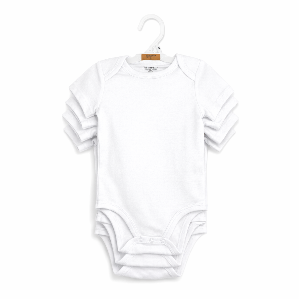 4 Pack White Baby Bodysuits – 100% Cotton