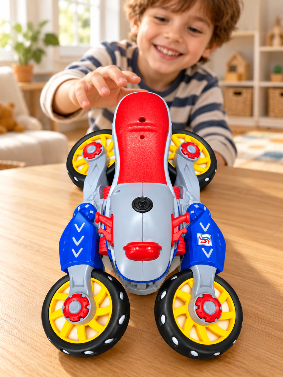 360° Rotating Stunt Motorcycle Toy – Electric Motor with LED Lights &amp; Sound (3+ Years)