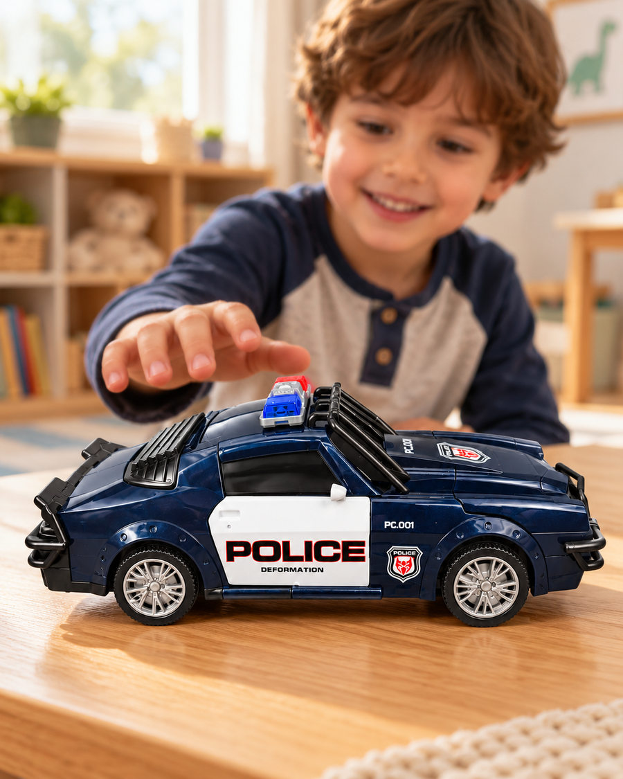 Transforming Police Car Robot Toy – 2-in-1 Police Transformer with Lights &amp; Sound