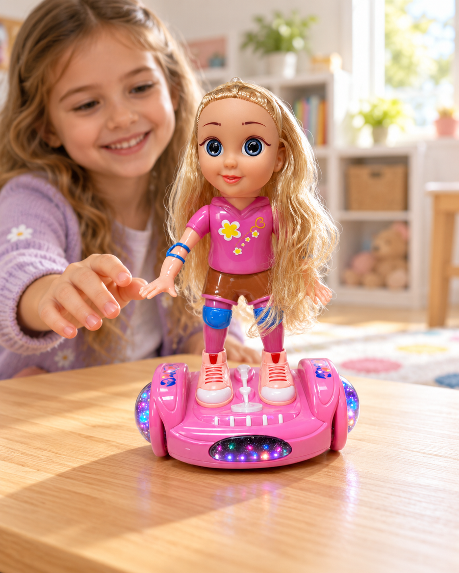 Battery Operated Dancing Doll – Moving Scooter Toy, Ages 3+