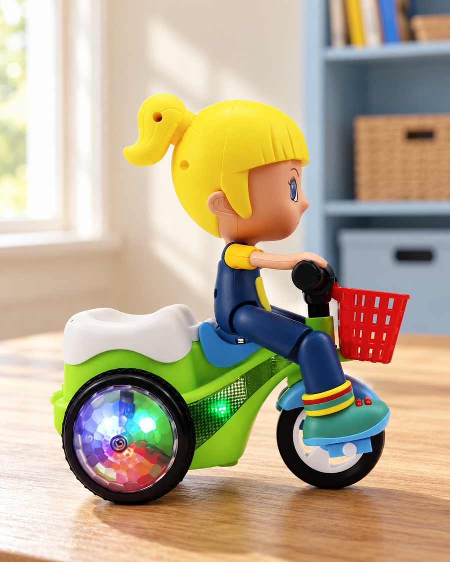 Stunt Tricycle Girl Toy – 360° Rotating Lights & Music (Age 3+)
